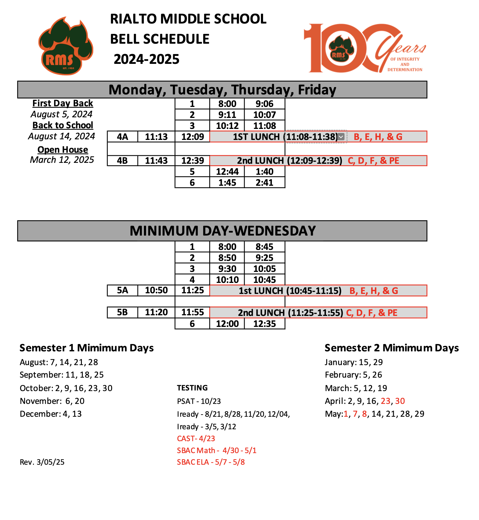 Bell Schedule